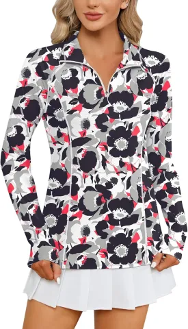 LOMON Women Long Sleeve Shirts Sun Protection 1/4 Zip Summer Quick Dry Hiking Shirts Quarter Zip Pullover for Women
