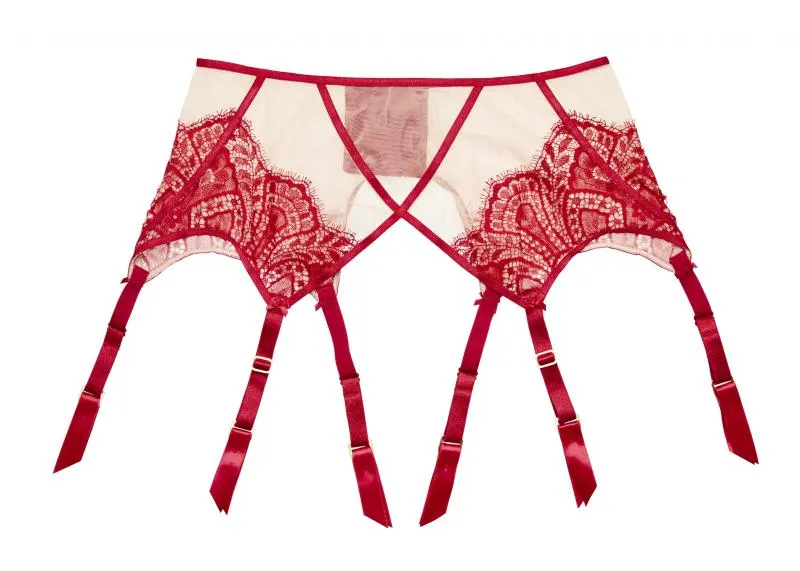 Maestra Suspender Belt - Red/Nude -