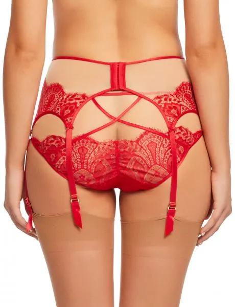 Maestra Suspender Belt - Red/Nude -