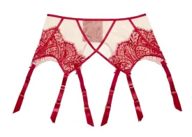 Maestra Suspender Belt - Red/Nude -