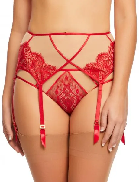 Maestra Suspender Belt - Red/Nude -