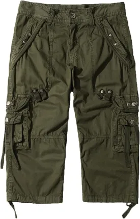 Maiyifu-GJ Men's 3/4 Cargo Shorts Elastic Multi Pockets Below Knee Cargo Shorts Summer Casual Loose Cotton Long Shorts