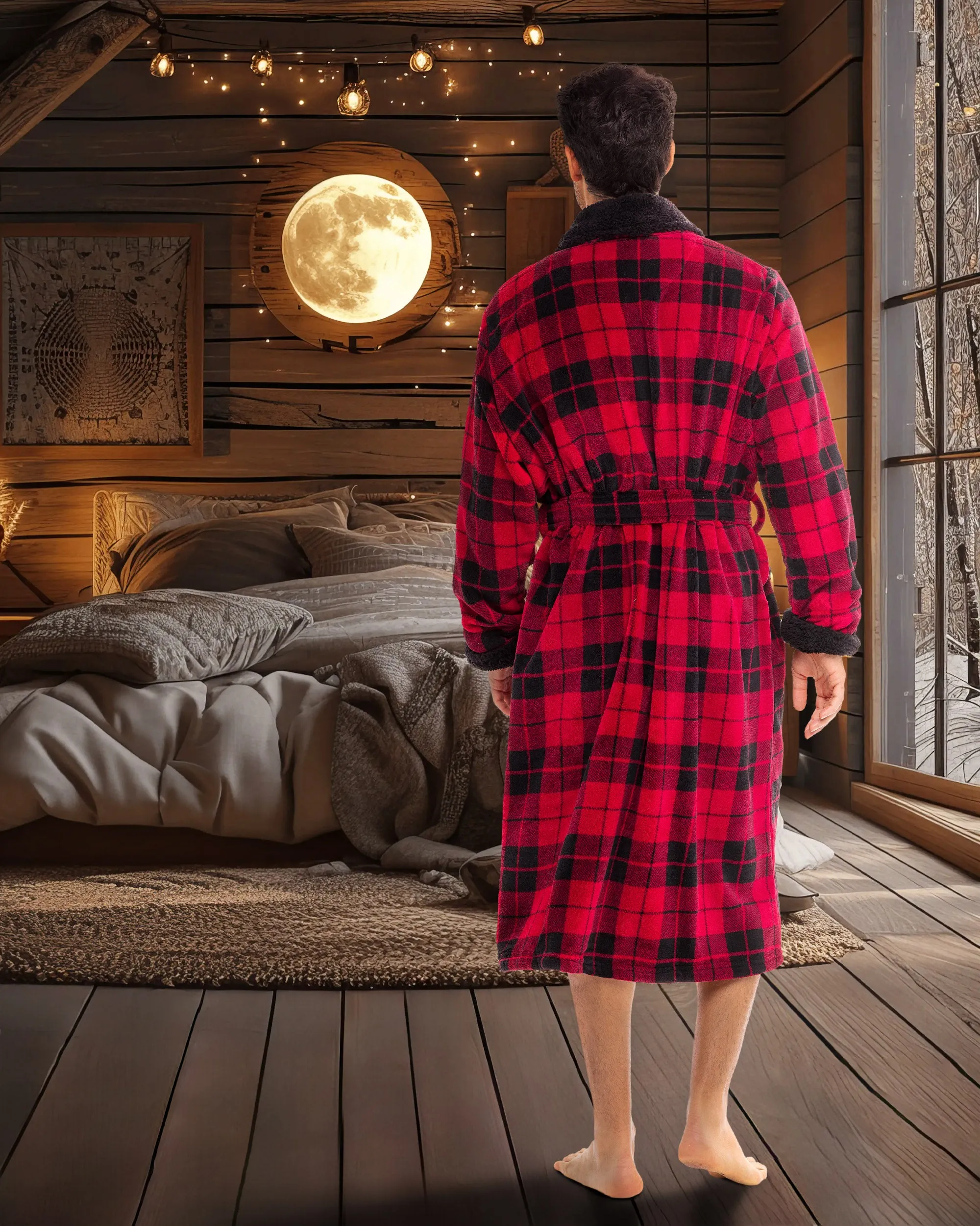 Men's Plush Sherpa Robe, Warm Bathrobe with Pockets