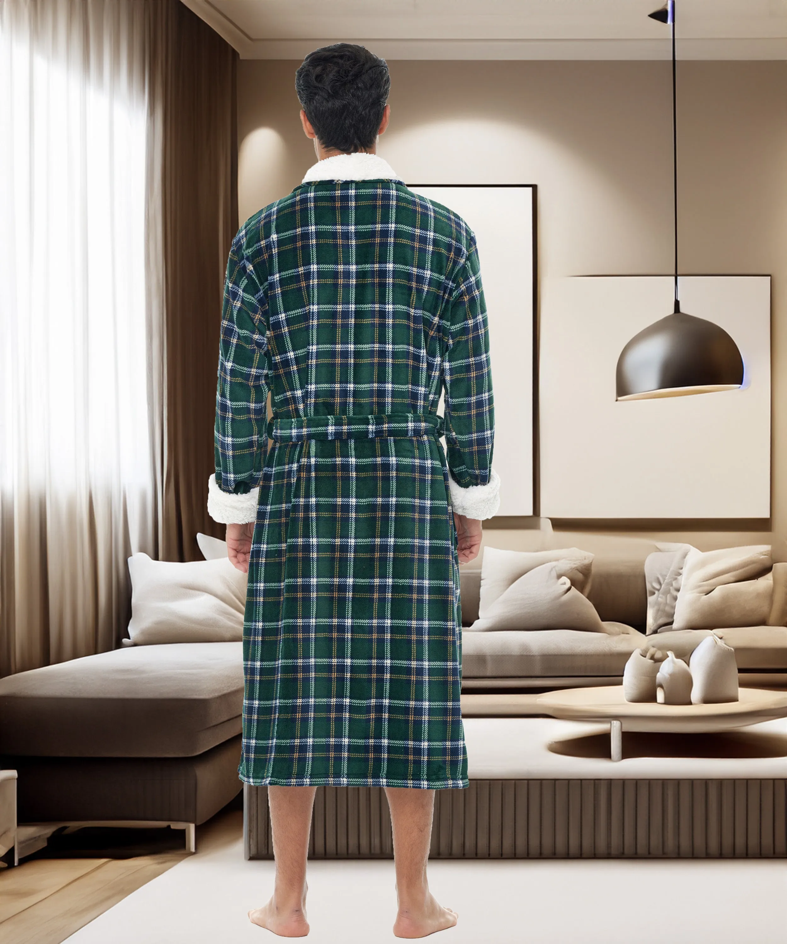 Men's Plush Sherpa Robe, Warm Bathrobe with Pockets
