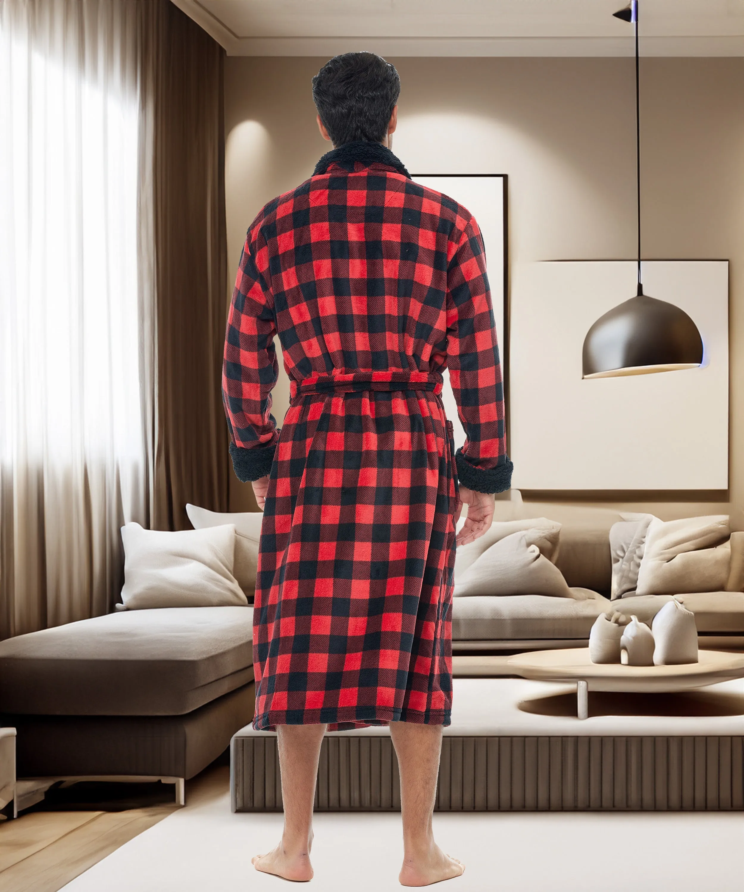 Men's Plush Sherpa Robe, Warm Bathrobe with Pockets