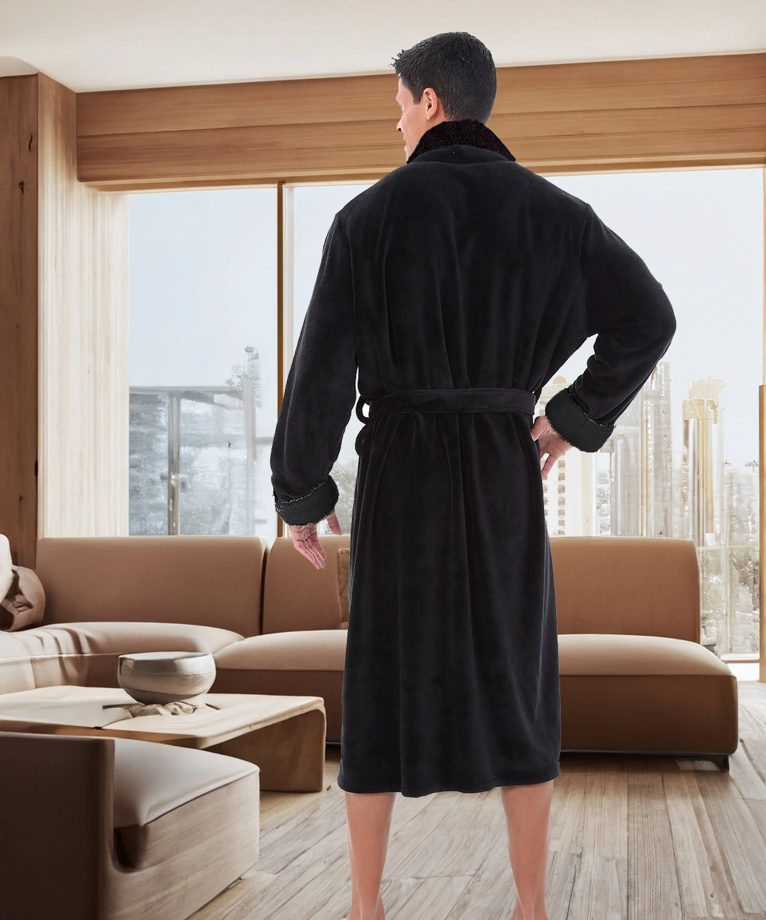 Men's Plush Sherpa Robe, Warm Bathrobe with Pockets