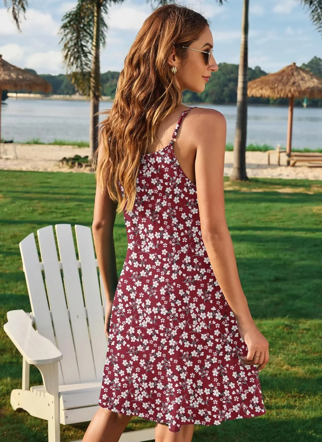 MISFAY Women Summer Spaghetti Strap Button Down V Neck Sleeveless Causal Beach Cover Up Dress with Pockets