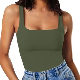 MISSJOY Women's Square Neck Sleeveless Slimming Going Out Tank Tops Bodysuits Clubwear