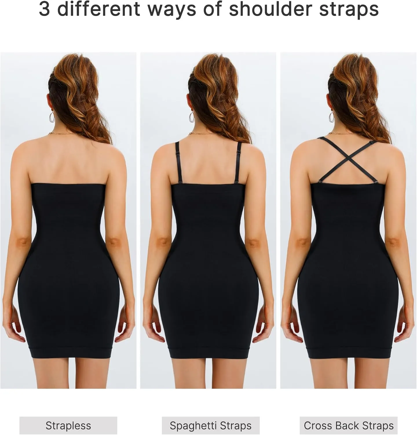 Nebility Strapless Shapewear Slip for Women Tummy Control Body Shaper Under Dress Seamless Lingerie with Removable Straps