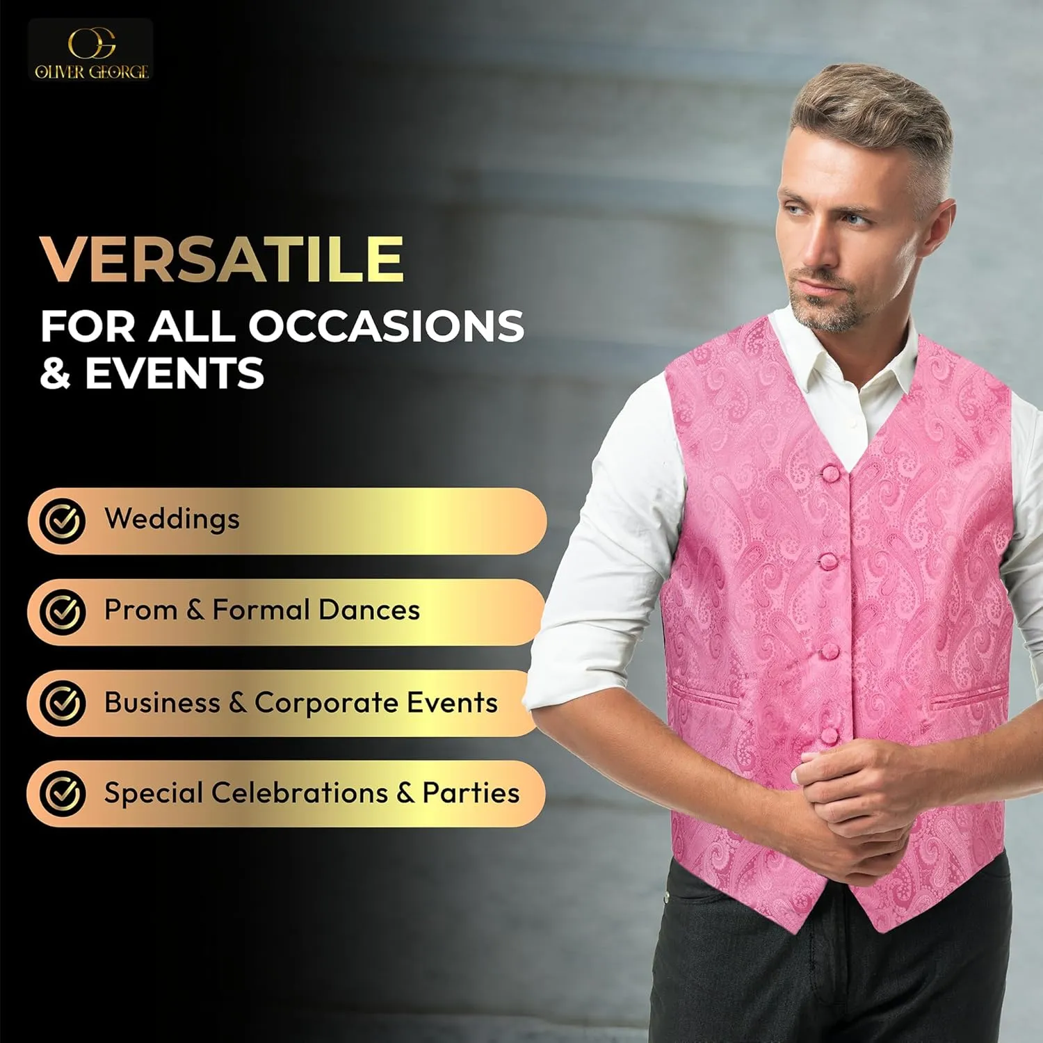 Oliver George Men's Paisley Formal Waistcoat Tuxedo Dress Vest Bow Tie Set for Suit or Tuxedo
