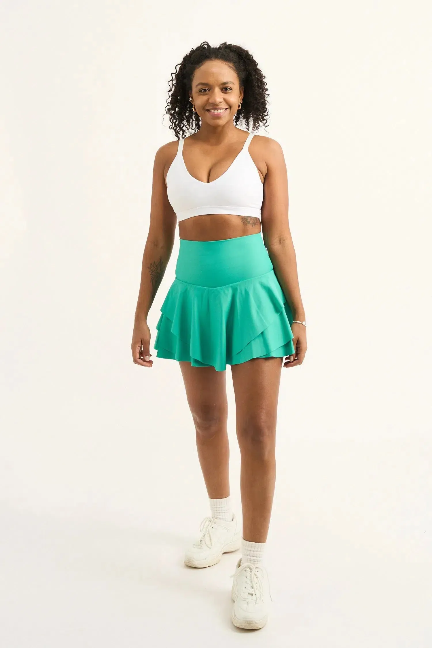 Performance High Waisted Ruffle Skort - Jade