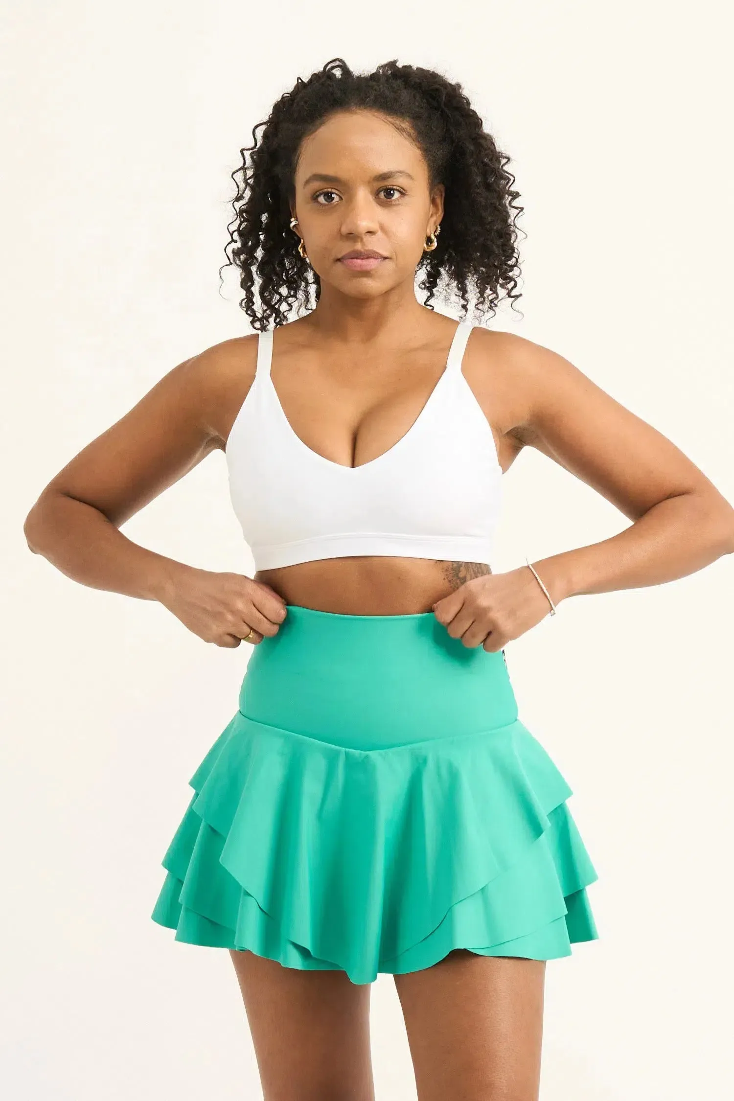Performance High Waisted Ruffle Skort - Jade