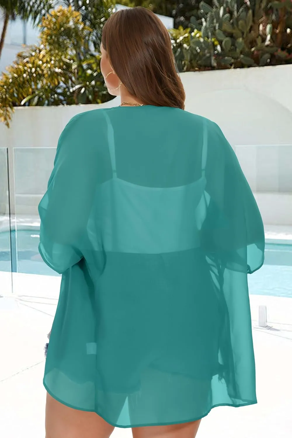 Plus Size Kimonos for Women Swimsuit Cover Ups Casual Loose Cardigan Summer Tops Swimwear
