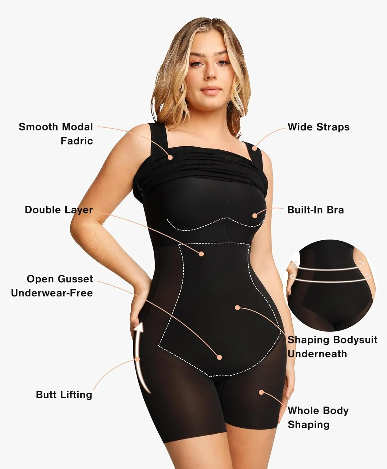 Popilush Cocktail Dresses for Women Built in Shapewear Bra 8 in 1 Square Neck Mini Slit Bodycon Summer Dress