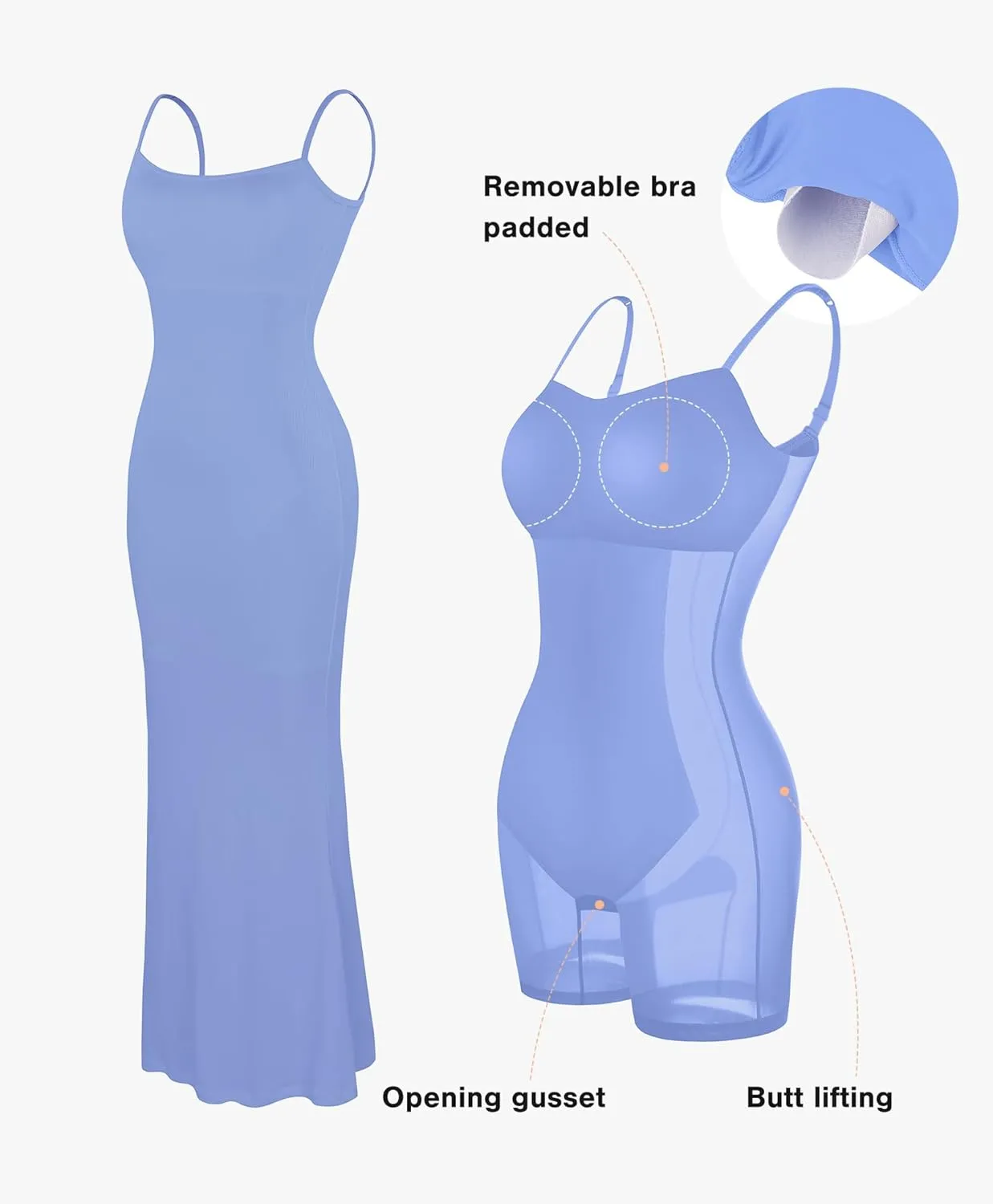 Popilush Summer Maxi Dress for Women - Cocktail Shapewear Dresses Built-in Bra Adjustable Straps Vacation Long Slip