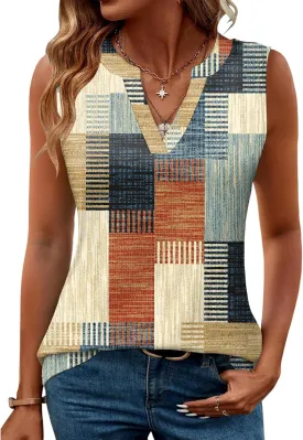 Romanstii Sleeveless Shirts for Women Casual Summer V Neck Tank Tops Dressy Blouses Tunic