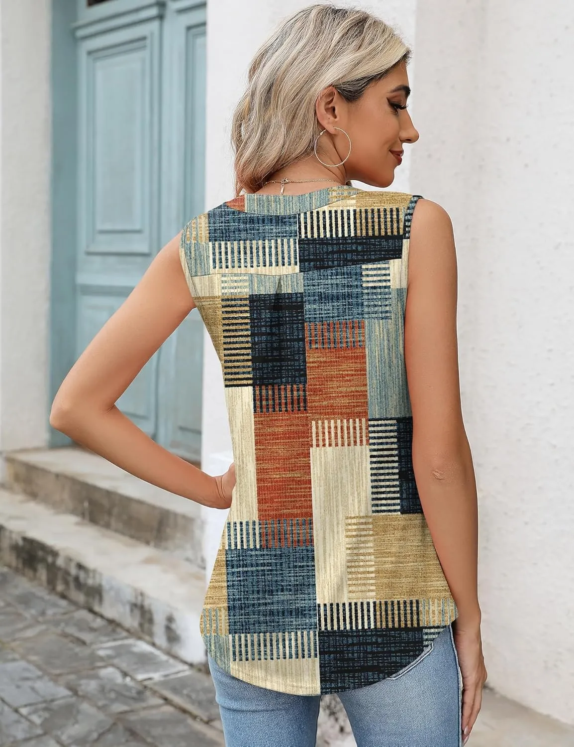 Romanstii Sleeveless Shirts for Women Casual Summer V Neck Tank Tops Dressy Blouses Tunic