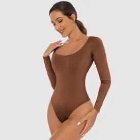 Scoop Neck Butter Bodysuit Full Sleeves : Brown