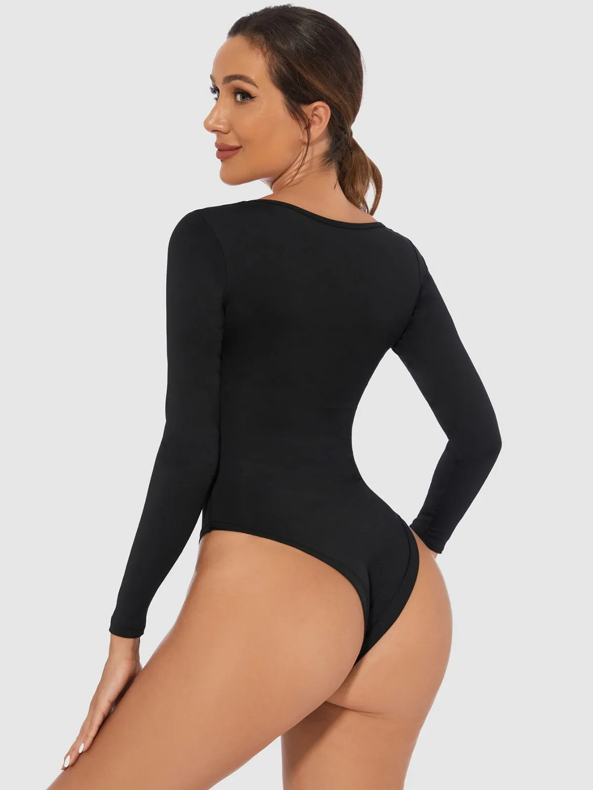 Scoop Neck Butter Bodysuit Full Sleeves : Brown