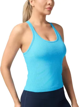 Seamless Ribbed Workout Racerback Tank Tops with Built in Shelf Bra for Women