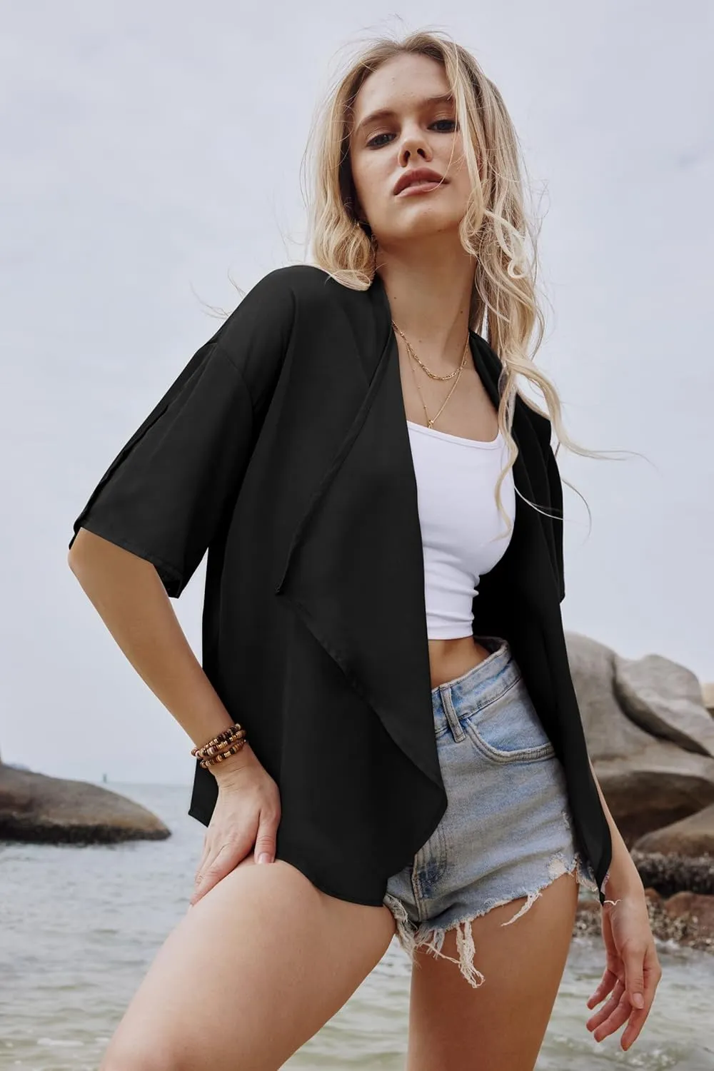 STYLEWORD Kimonos for Women Lightweight Summer Cardigan Casual Loose Beach Swim Cover Up