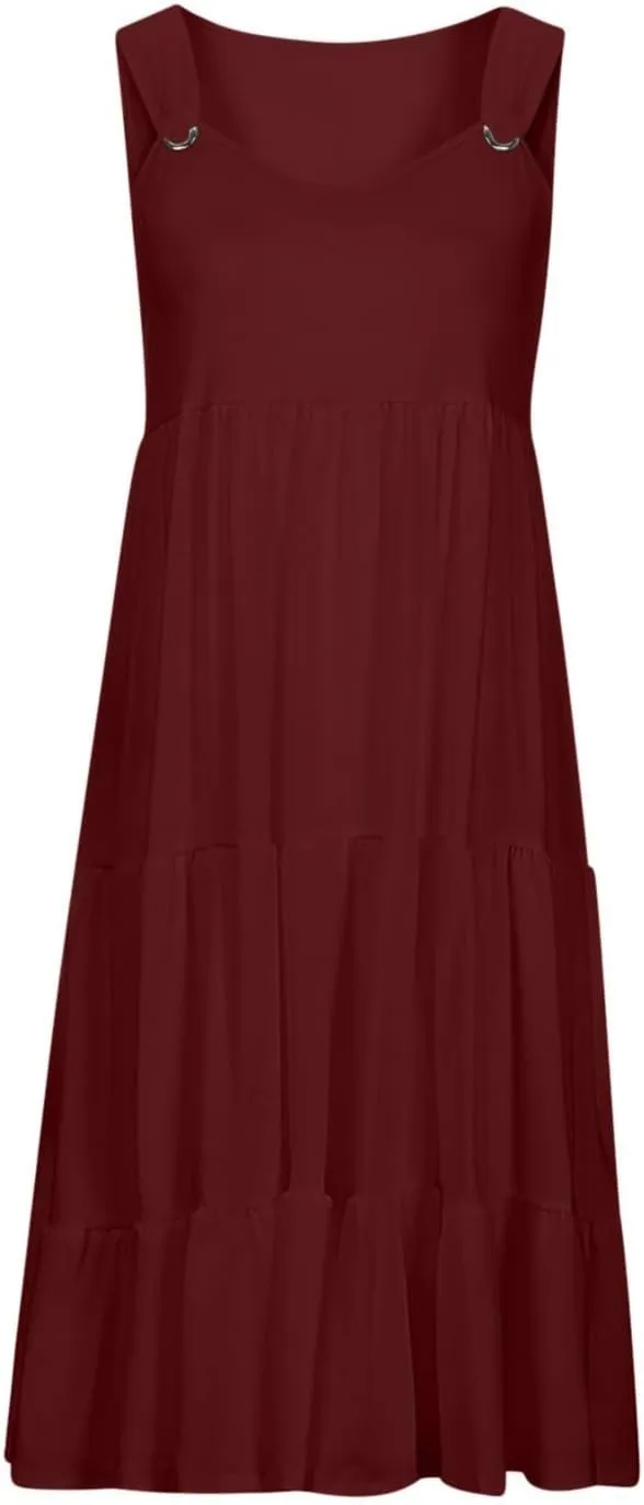 Sundresses for Women 2025 Floral Print Sleeveless Midi Dresses Pleated Round Neck Sundresses Loose Beach Dress