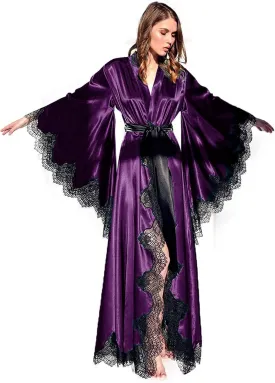 Tianzhihe Silk Satin Bridal Robe Long Lace Sexy Boudoir Lingerie Nightgown Kimono Wedding Scarf Maternity Shoot