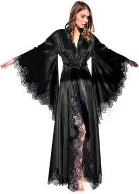Tianzhihe Silk Satin Bridal Robe Long Lace Sexy Boudoir Lingerie Nightgown Kimono Wedding Scarf Maternity Shoot