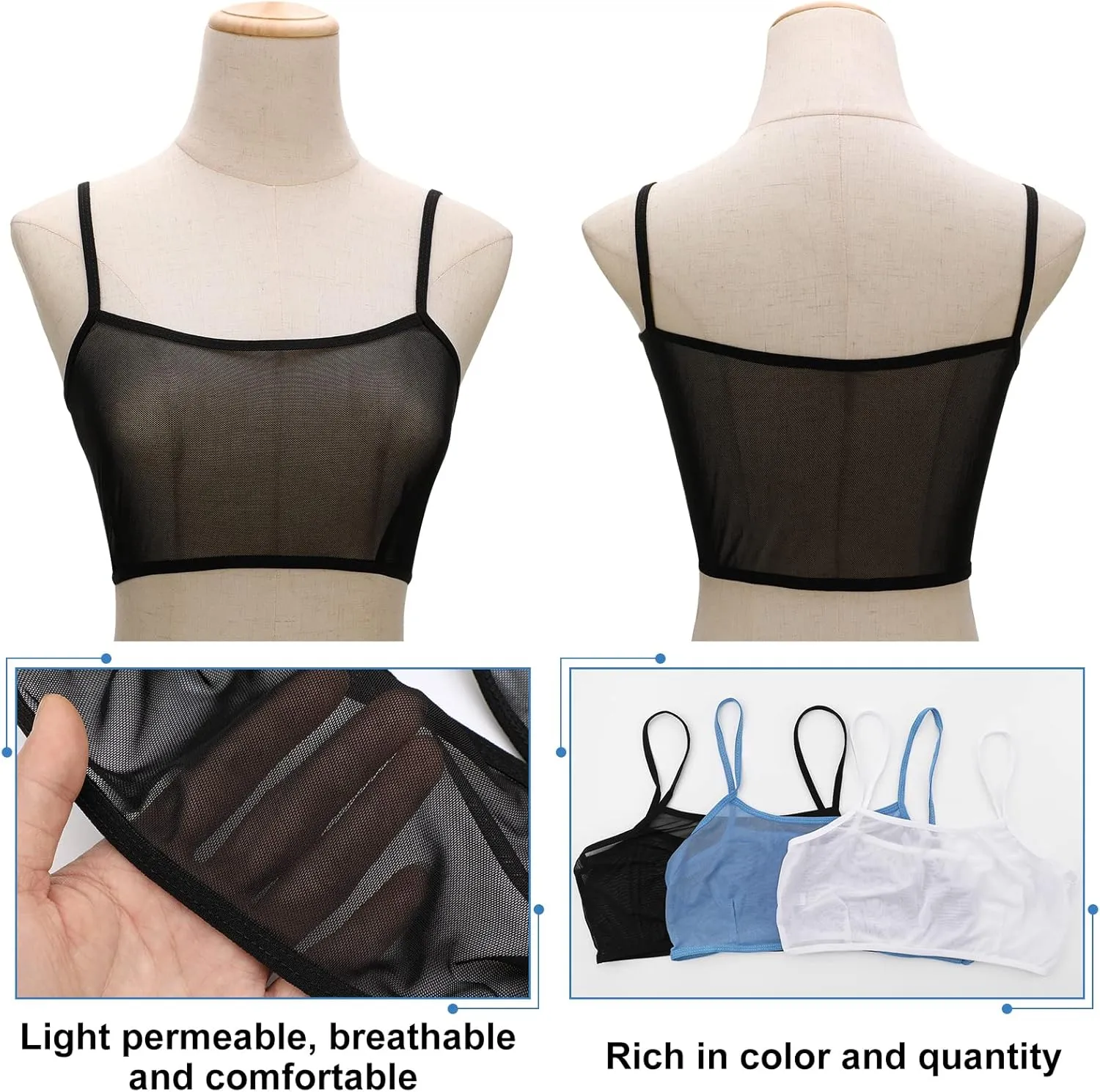 Toulite 6 Pcs Summer Women Mini Tanning Bikini Sheer Tank Tops See Through Stretch Crop Top Sleeveless Mesh for Beach
