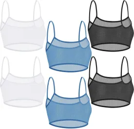 Toulite 6 Pcs Summer Women Mini Tanning Bikini Sheer Tank Tops See Through Stretch Crop Top Sleeveless Mesh for Beach