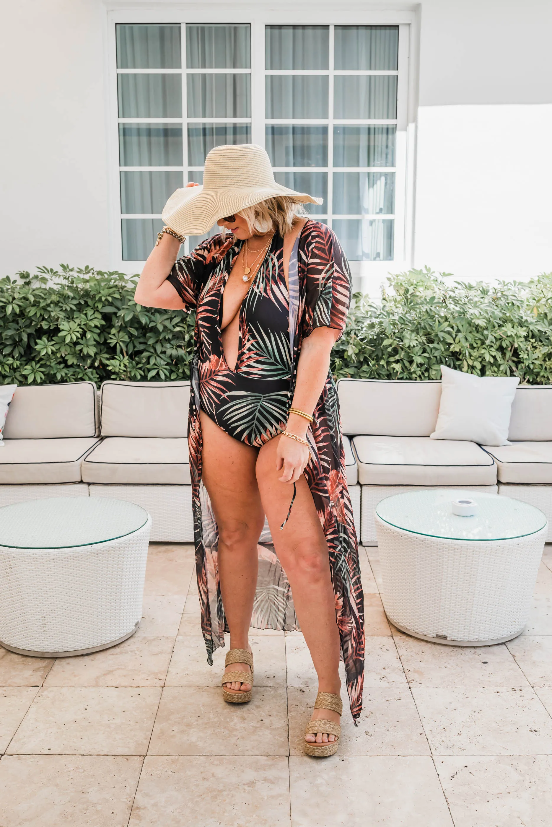 Tropical One Piece Swim Suit w/ Cover