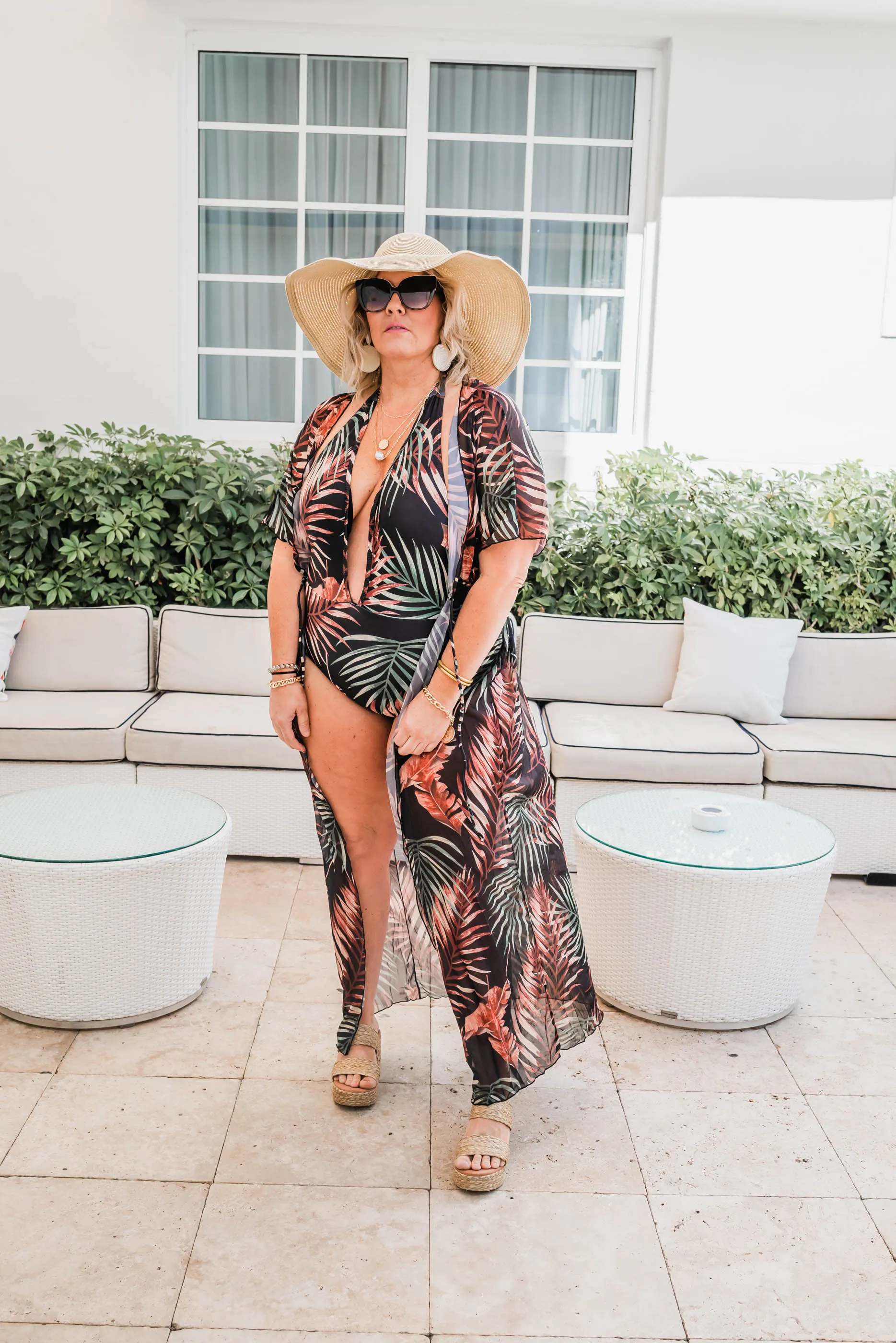 Tropical One Piece Swim Suit w/ Cover
