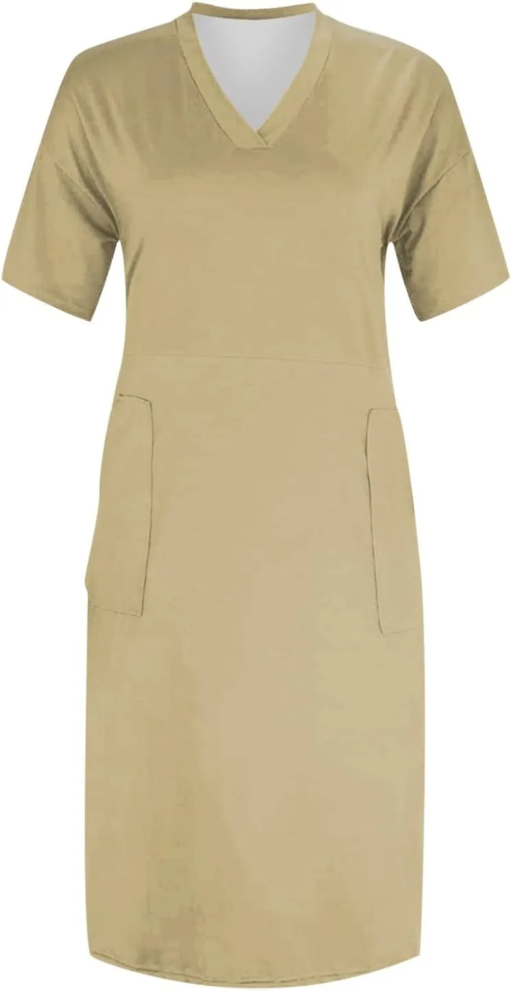 Tshirt Dress Women Oversized Plus Size Dress Loose Fit V Neck Short Sleeve Nightgowns Casual Midi Tee Shirt Dress
