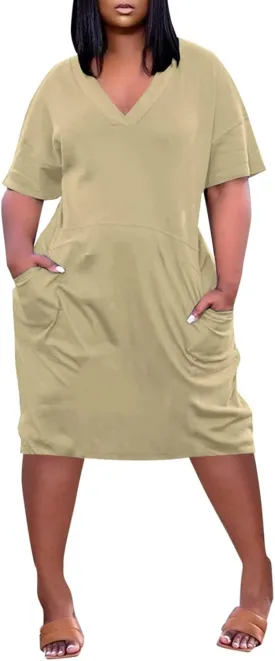 Tshirt Dress Women Oversized Plus Size Dress Loose Fit V Neck Short Sleeve Nightgowns Casual Midi Tee Shirt Dress