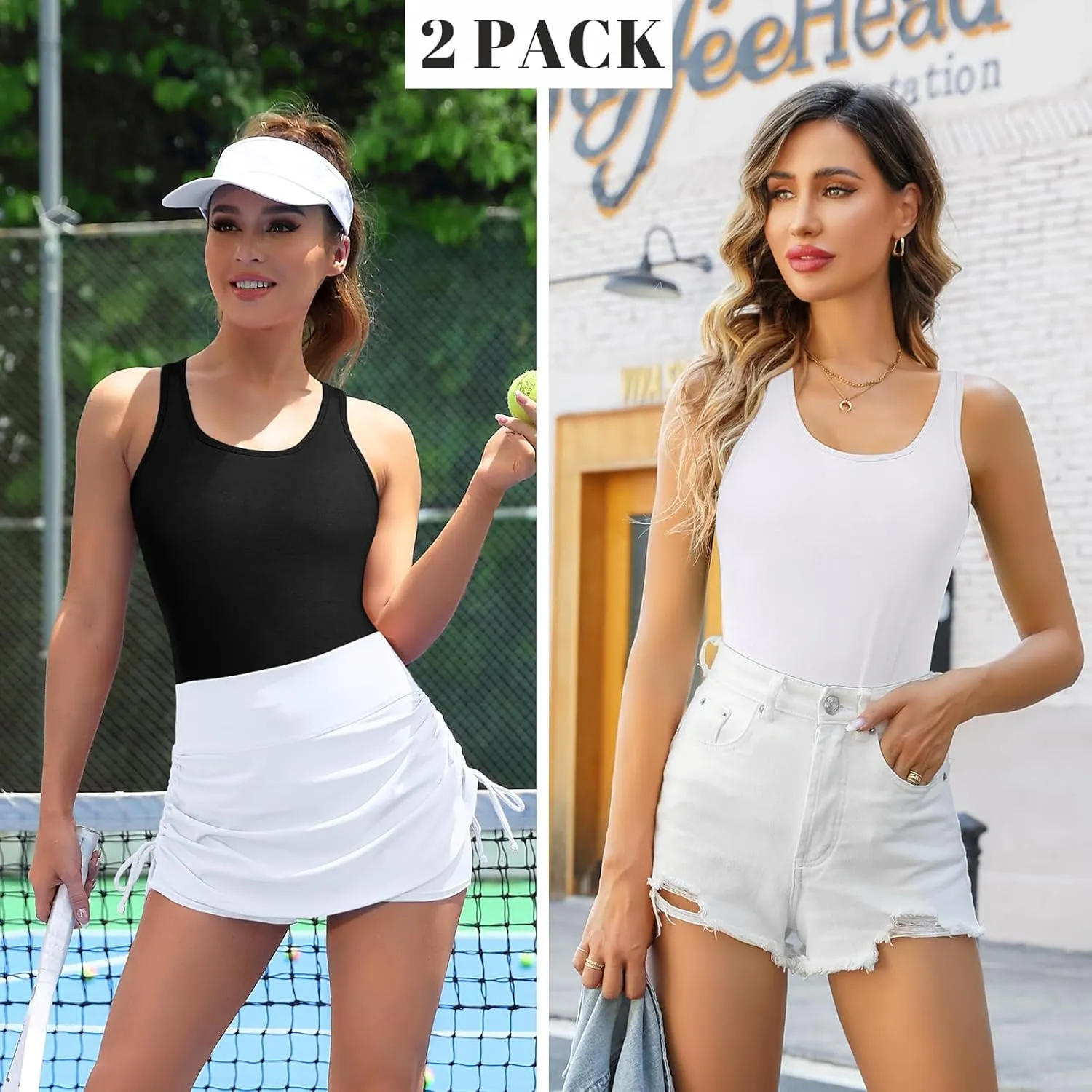 V FOR CITY Womens Shelf Bra Tank Tops Racerback Workout Camis Yoga Shirt Cotton Undershirt 2 Pack