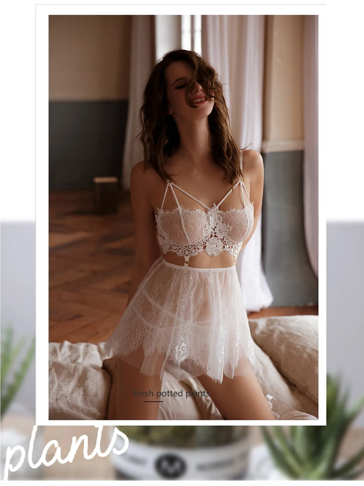 VenusFox Sexy Sleepwear Women Backless Wear Night Gowns With Thong Sets V-neck Lace Sexy Ladies Dress