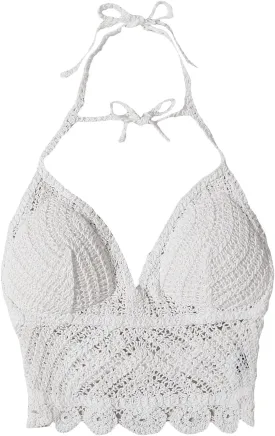 WDIRARA Women's Tie Backless Halter Swim Tops Sleeveless Crochet Tankini Top Swimwear