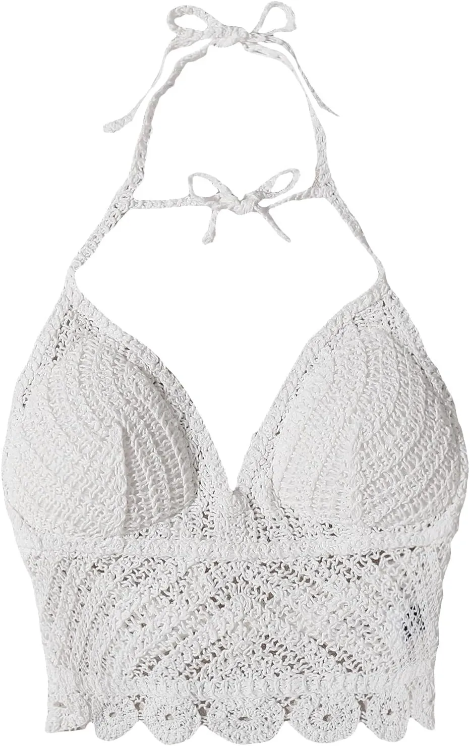 WDIRARA Women's Tie Backless Halter Swim Tops Sleeveless Crochet Tankini Top Swimwear