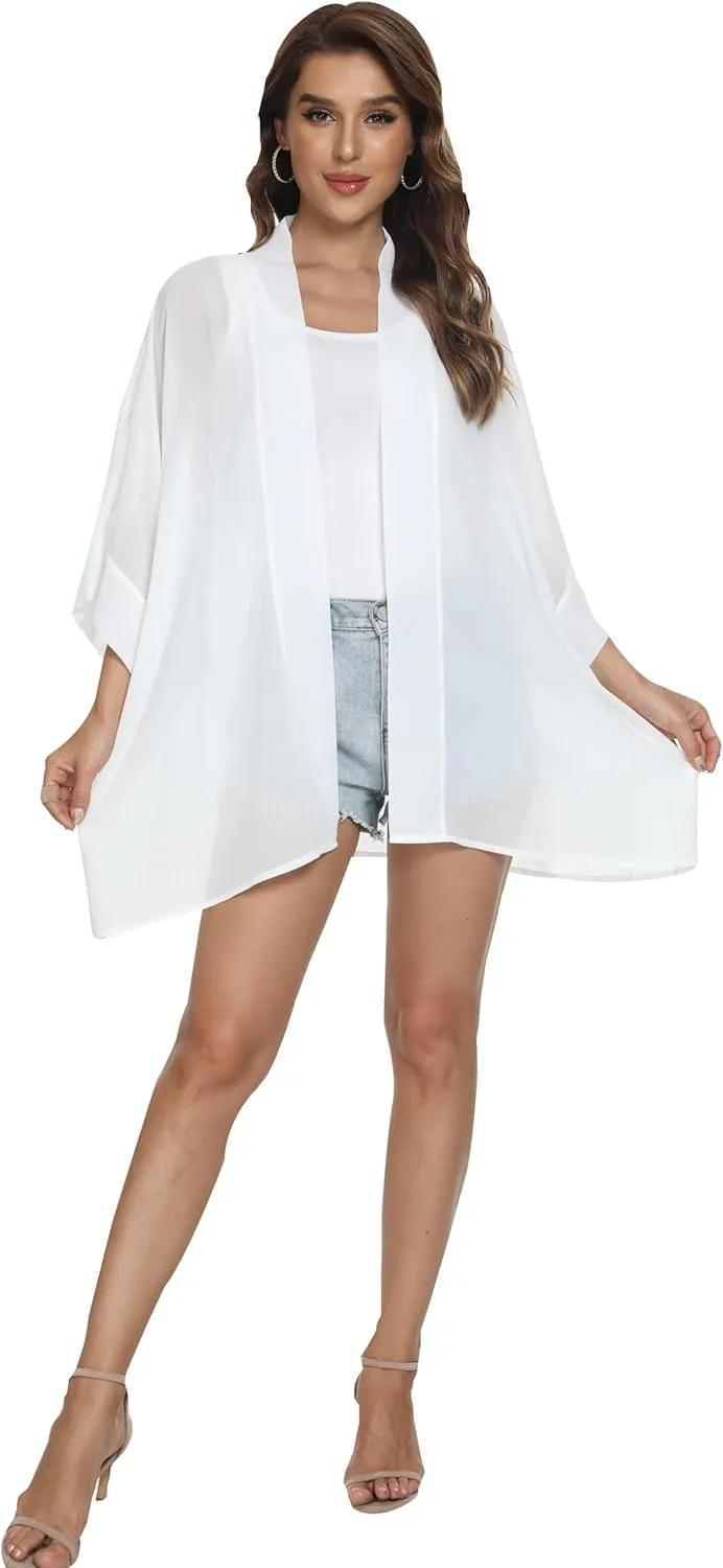 WEIYAN Women's Tops Loose Chiffon Kimono Cardigan Beach Swim Cover up Blouse