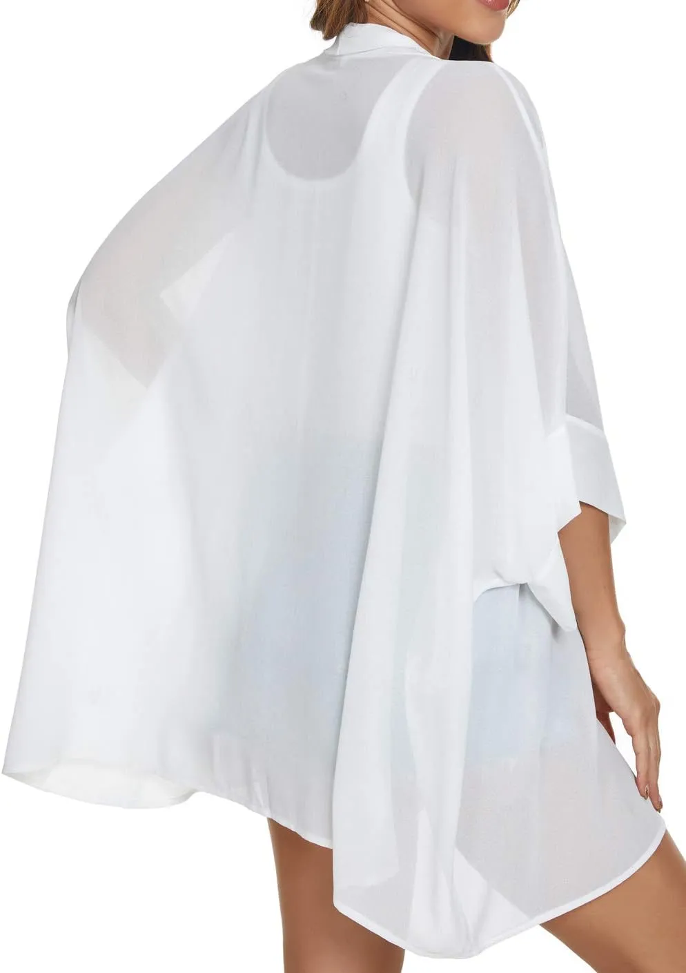 WEIYAN Women's Tops Loose Chiffon Kimono Cardigan Beach Swim Cover up Blouse