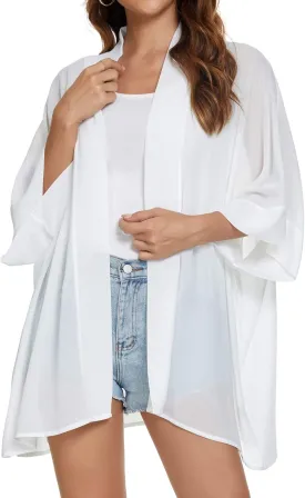 WEIYAN Women's Tops Loose Chiffon Kimono Cardigan Beach Swim Cover up Blouse