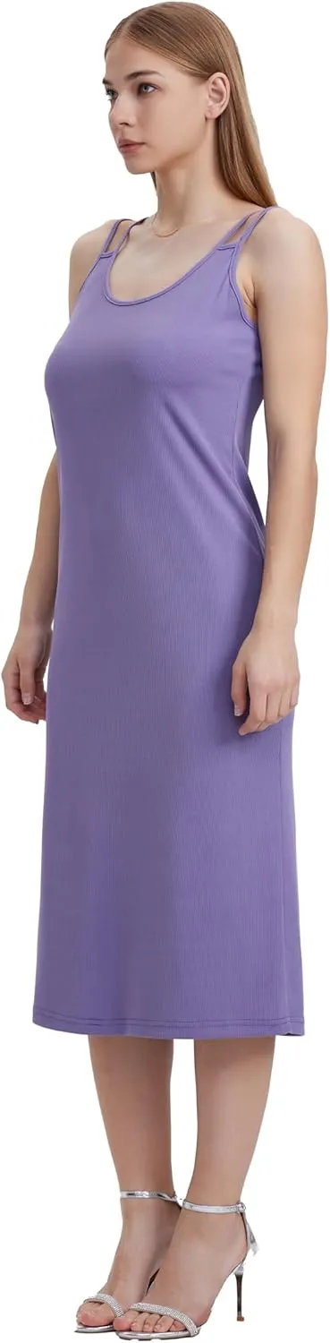 Women Casual Midi Slip Dress Sleeveless Spaghetti Strap Beach Cover Up