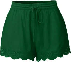 Women Lace Print Hem Straight Leg Casual Shorts Elastic High Waist with Drawstring Skorts Trendy Streetwear Outfits
