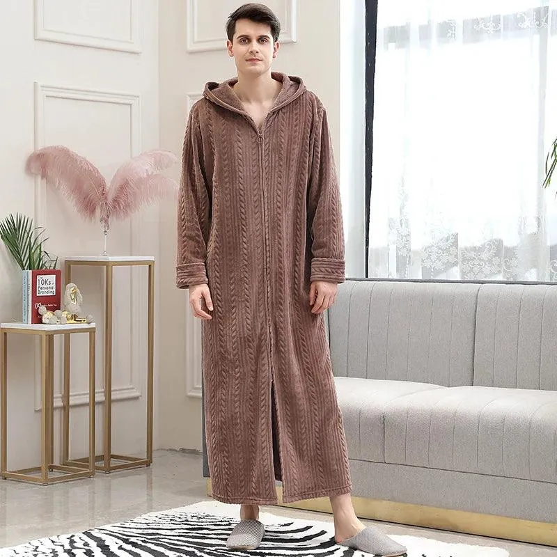 Women Winter Extra Long Thick Warm Bath Robe Plus Size Zipper Luxury Flannel Peignoir Pregnant Bathrobe Men Coral Fleece Robes
