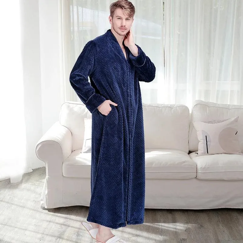 Women Winter Extra Long Thick Warm Bath Robe Plus Size Zipper Luxury Flannel Peignoir Pregnant Bathrobe Men Coral Fleece Robes