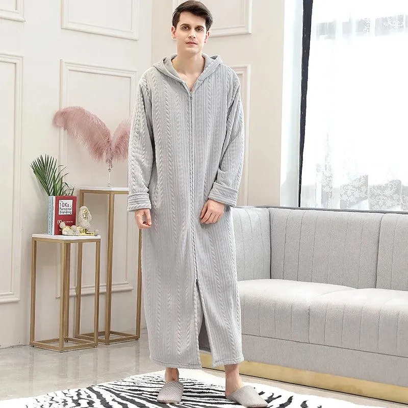 Women Winter Extra Long Thick Warm Bath Robe Plus Size Zipper Luxury Flannel Peignoir Pregnant Bathrobe Men Coral Fleece Robes