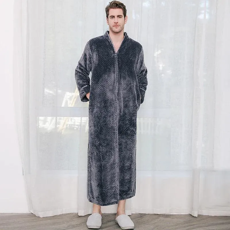 Women Winter Extra Long Thick Warm Bath Robe Plus Size Zipper Luxury Flannel Peignoir Pregnant Bathrobe Men Coral Fleece Robes