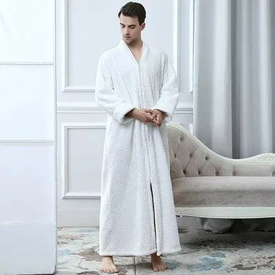 Women Winter Extra Long Thick Warm Bath Robe Plus Size Zipper Luxury Flannel Peignoir Pregnant Bathrobe Men Coral Fleece Robes