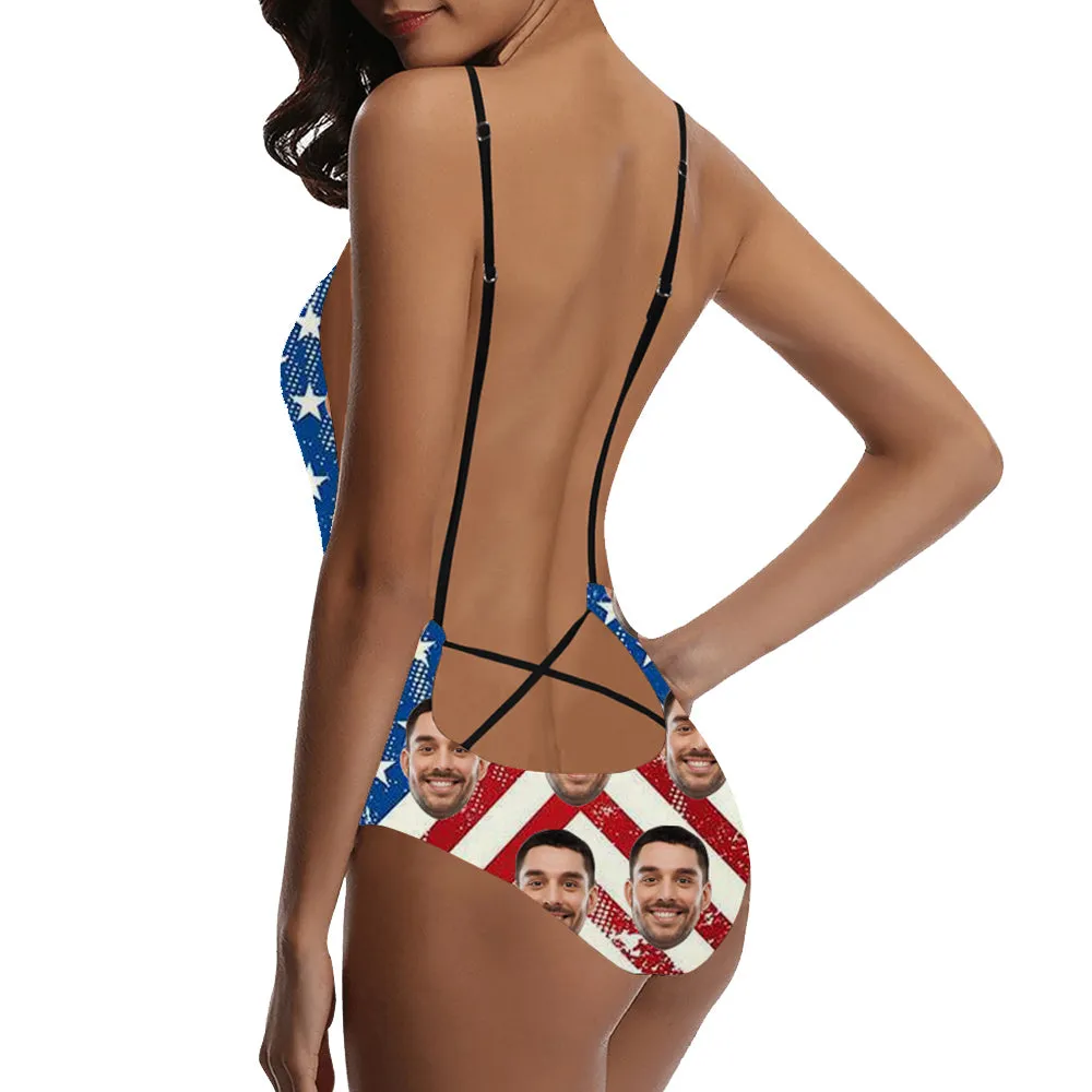 Women's Deep V One-piece Swimsuit Personalized Swimsuit American Flag