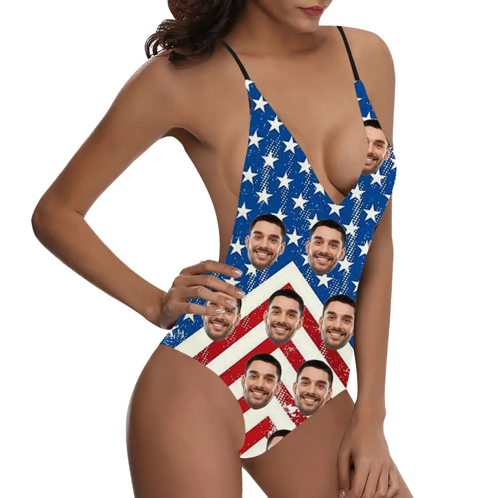 Women's Deep V One-piece Swimsuit Personalized Swimsuit American Flag